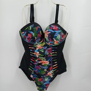 womens swimsuits for all plus size 20 black and tropical print one piece swim